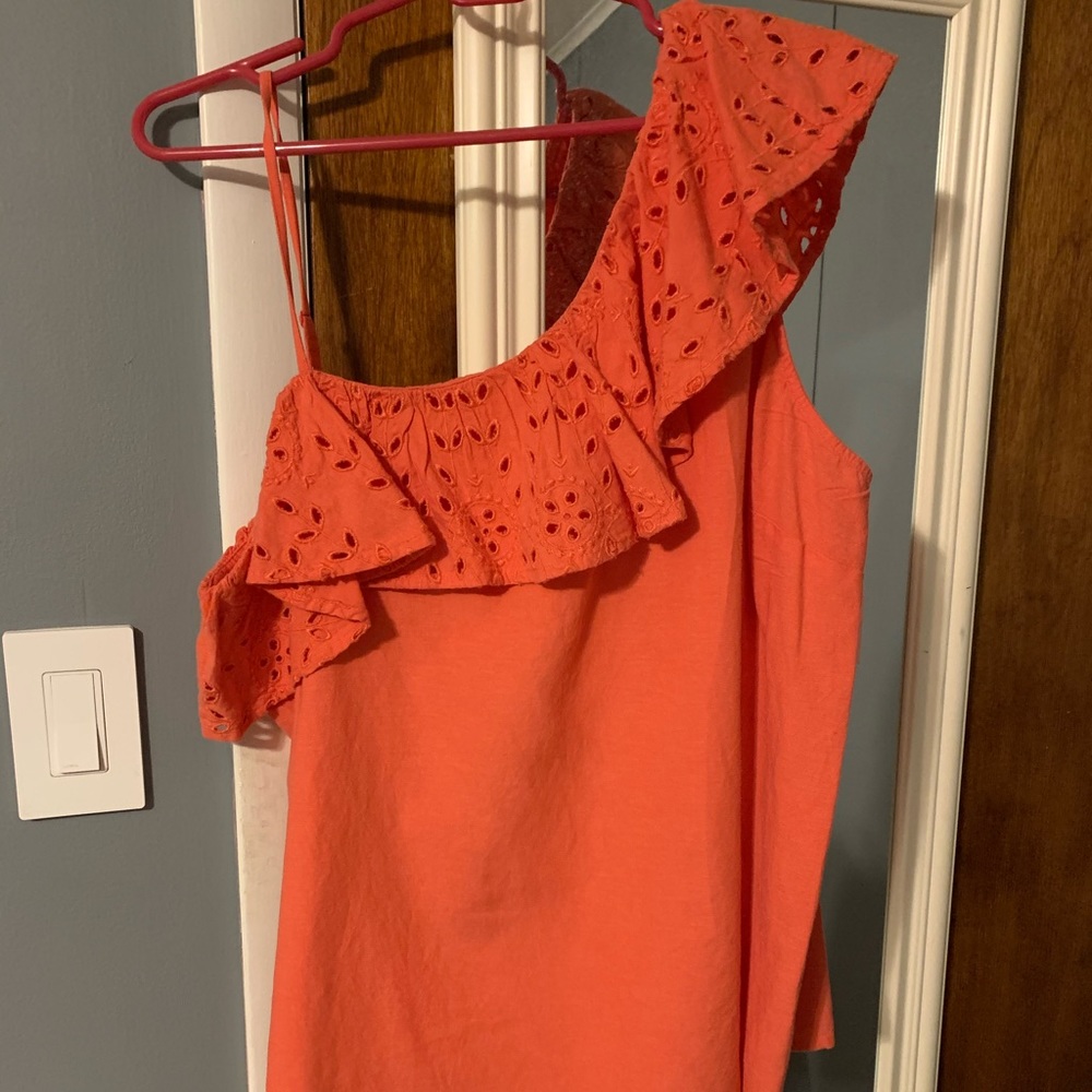 Old Navy Coral One-Shoulder Ruffle Tank Top